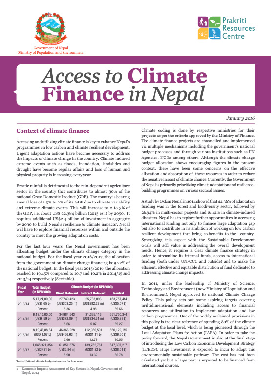 Access To Climate Finance In Nepal