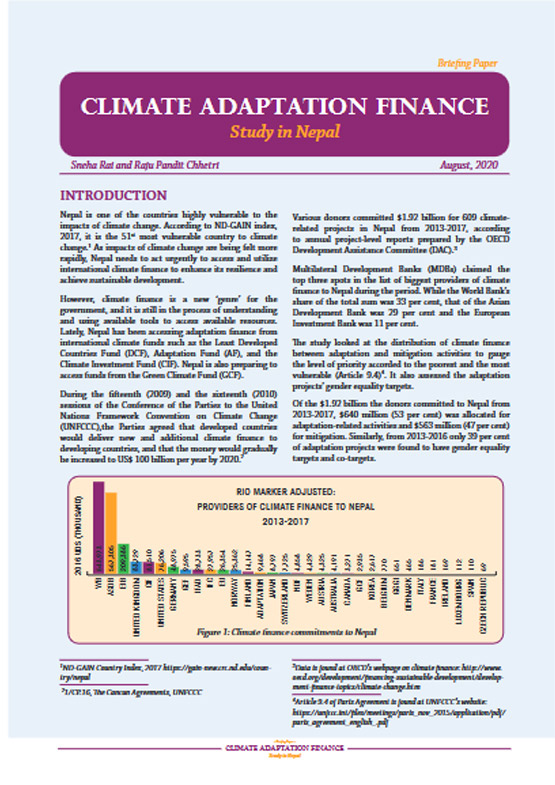 Briefing Paper on: Climate Adaptation Finance in Nepal