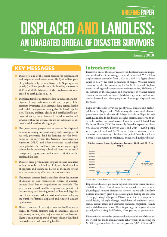 Briefing Paper: Displaced and Landless: An Unabated Ordeal of Disaster Survivors