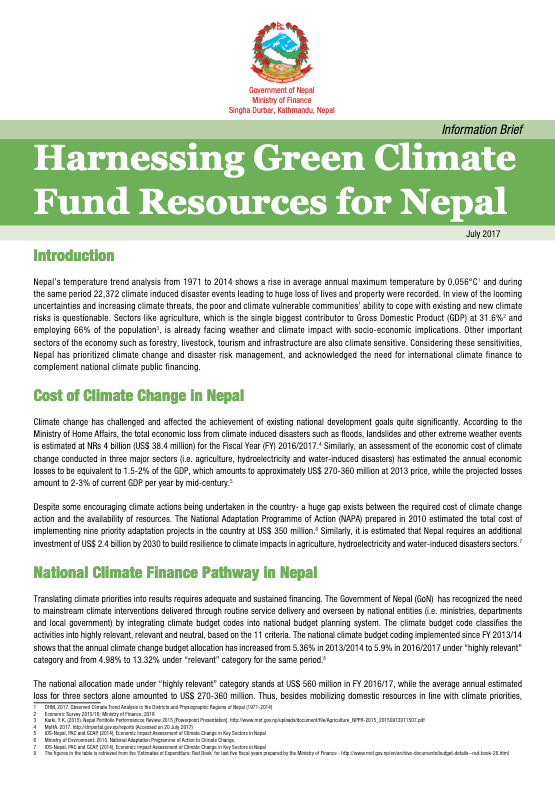 Information Brief-Harnessing Green Climate Fund Resources for Nepal