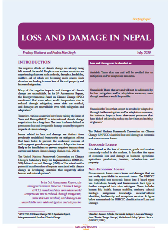 Briefing Paper on: Loss and Damage in Nepal