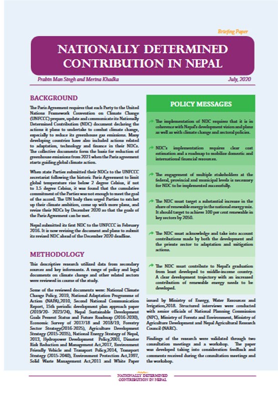 Briefing Paper on: Nationally Determined Contribution in Nepal