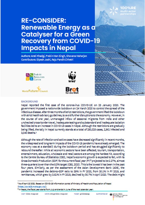 RE-CONSIDER: Renewable Energy as a Catalyser for a Green Recovery from COVID-19 Impacts in Nepal