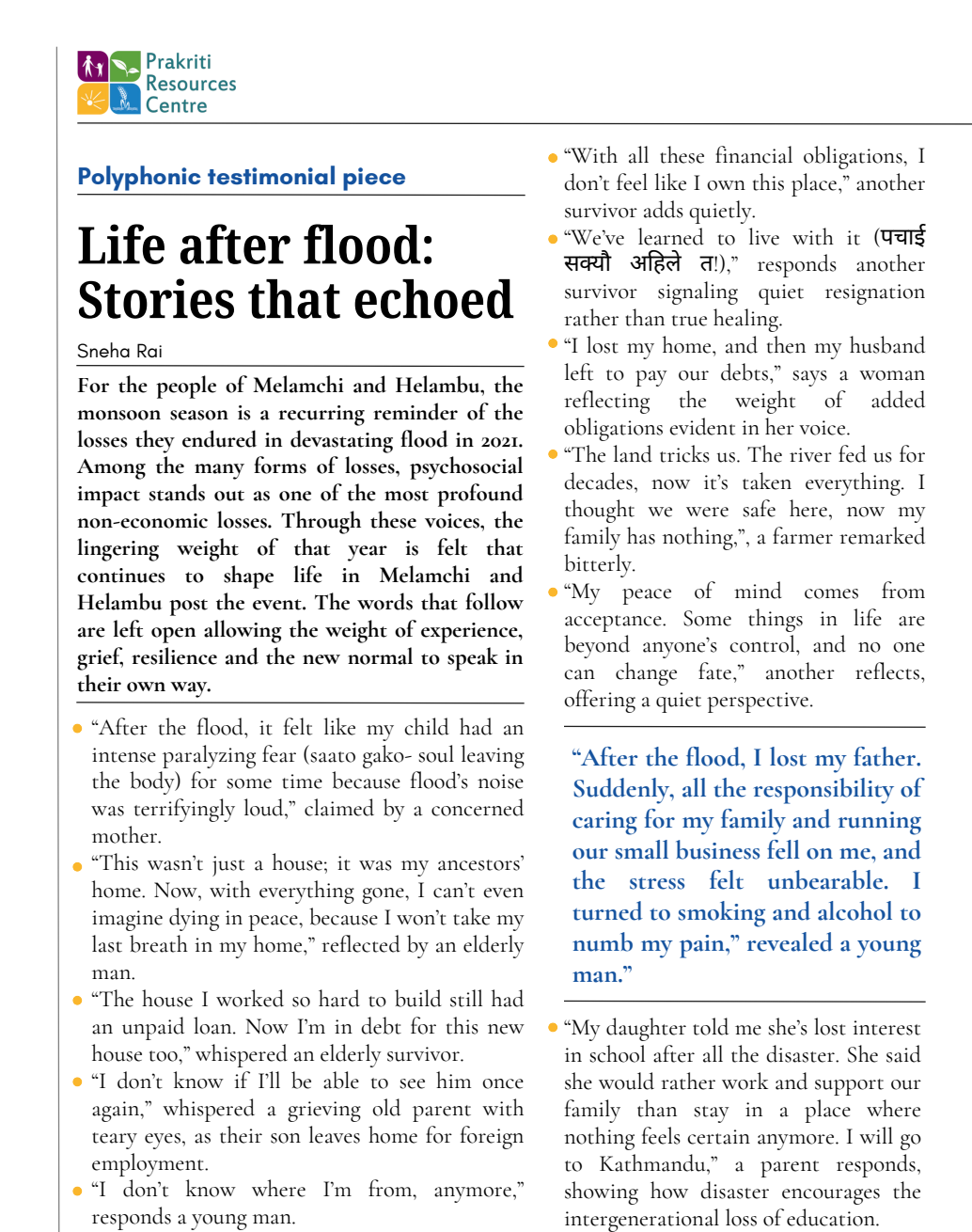 Life After Flood: Stories that Echoed