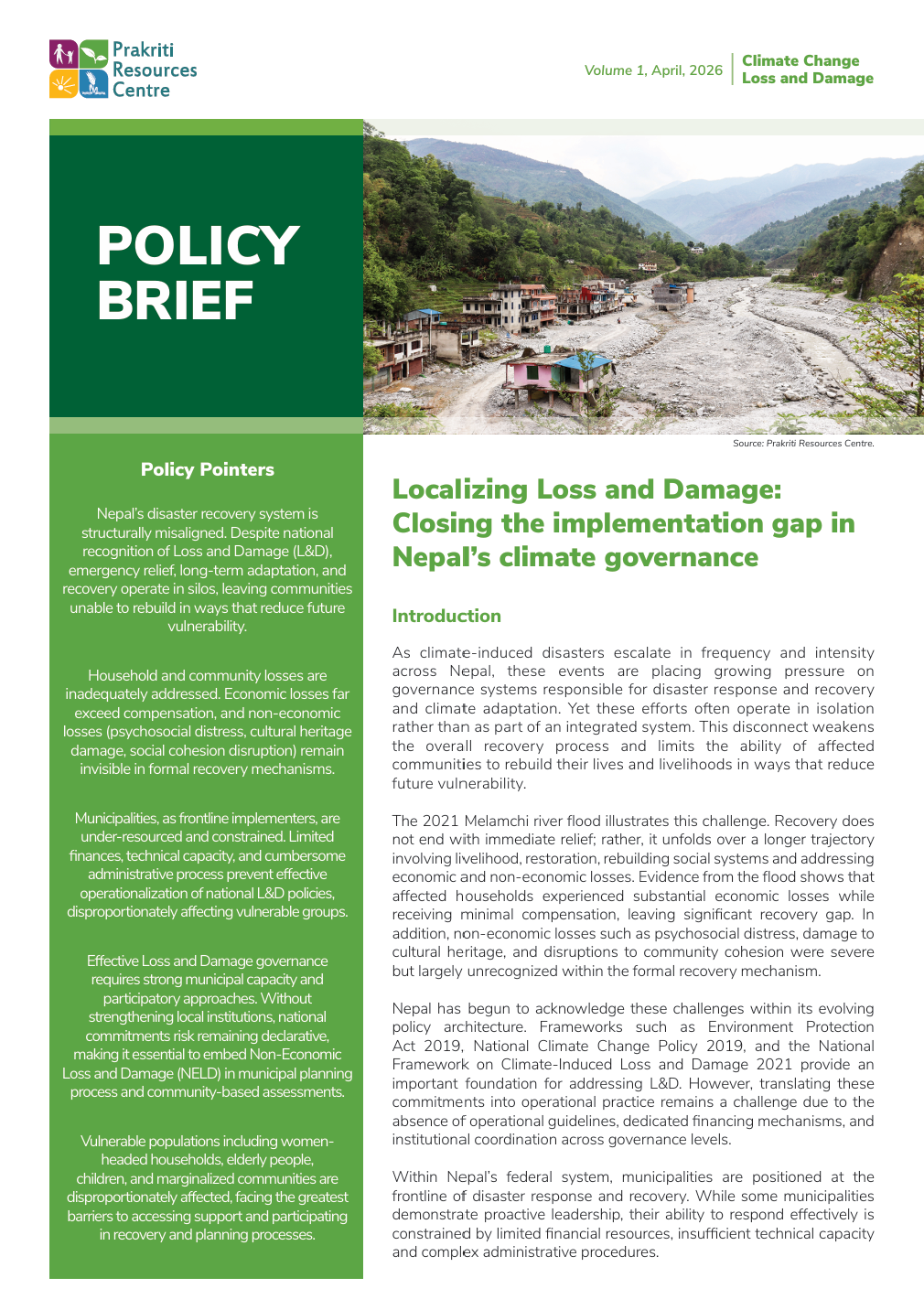 Localizing Loss and Damage: Closing the implementation gap in Nepal’s climate governance