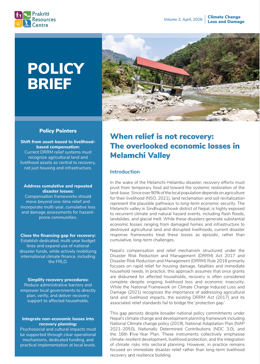 When relief is not recovery: The overlooked economic losses in Melamchi Valley